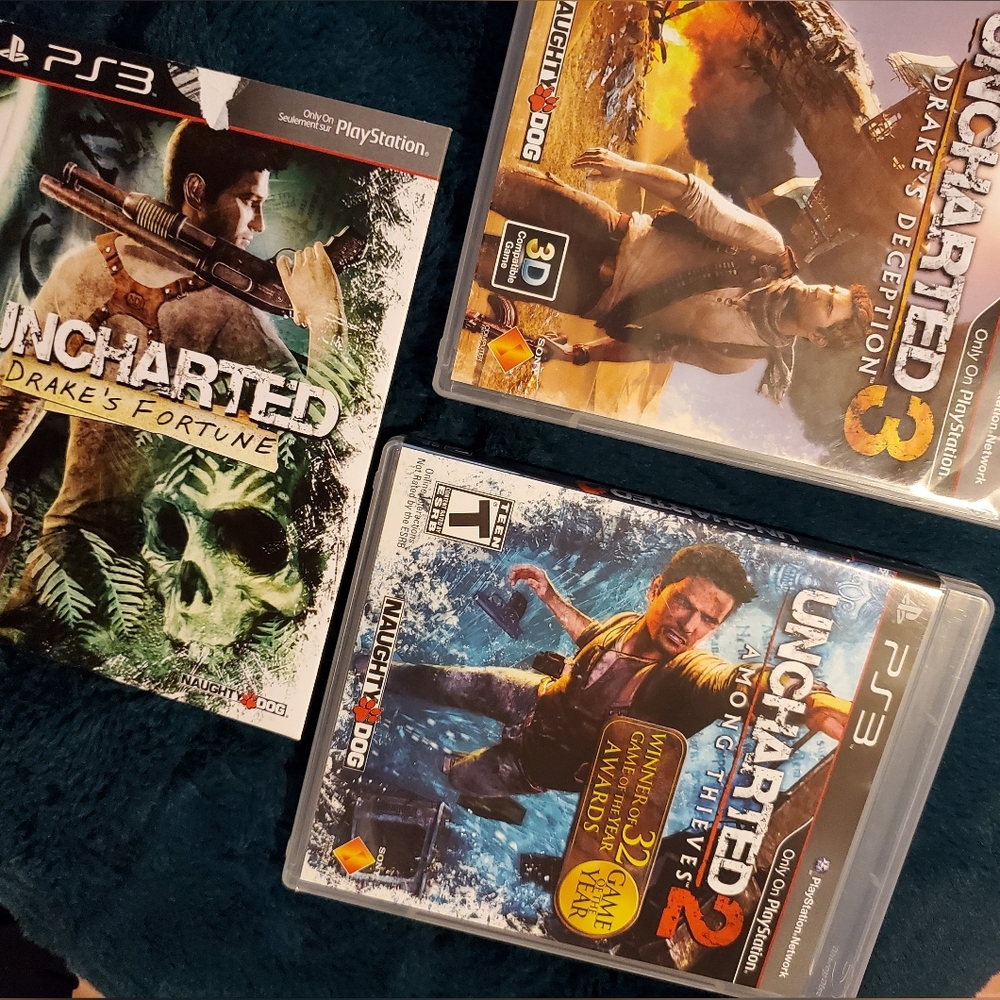 PS3- Playstation Uncharted Bundle Drake's fortune & deception, & Amoung thieves